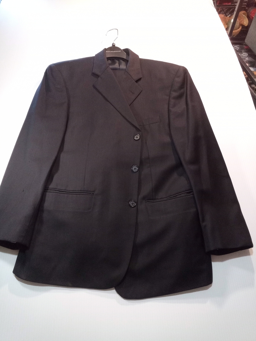 Jeffrey Banks Men’s Black Worsted Wool 2-Piece Suit 46R 38x29 Pleated